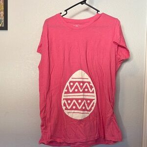 Maternity Pink Graphic Tee with White Easter Egg Print